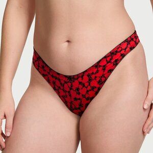 VS Very Sexy BLACK/RED HEARTS Smooth Micro High-Leg Thong Panty